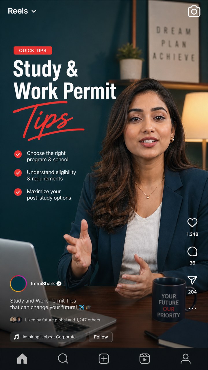 Study and work permit Instagram reel snippet